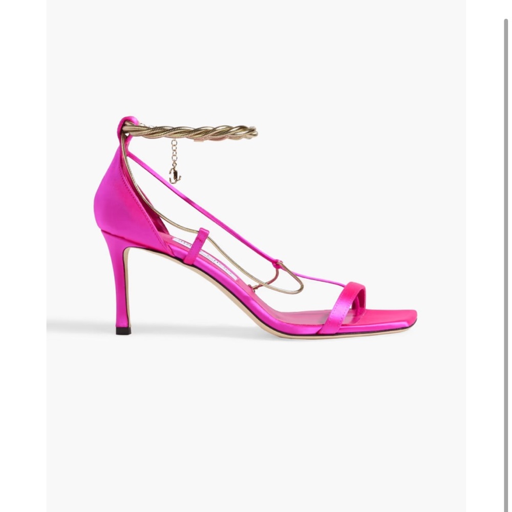 NWT AUTHENTIC JIMMY CHOO Orianna 75 chain-embellished satin sandals